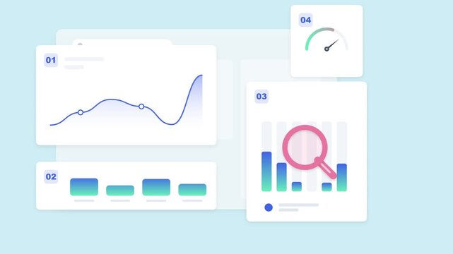 Data analytics dashboard with animated business charts and financial growth graphs