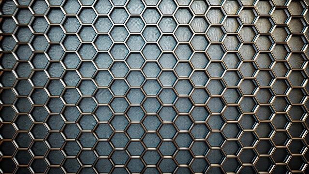 A metal mesh grid with a hexagonal pattern