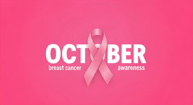 Breast cancer awareness month concept. Pink ribbon symbol on October background banner.