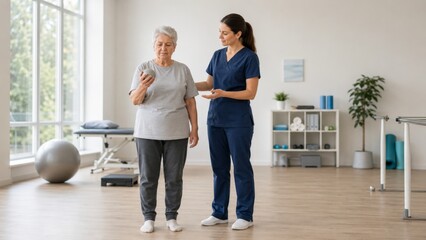 Fototapeta premium Senior Woman in Stroke Rehabilitation Session