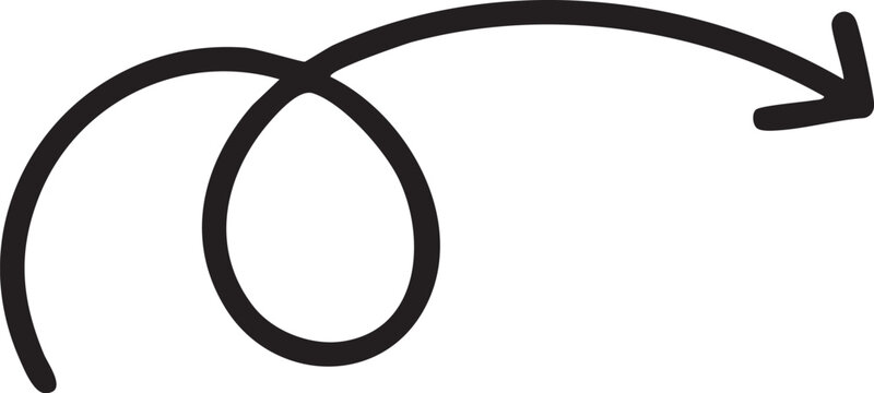 Black hand drawn curved arrow sketch on a white background isolated on transparent background, illustration