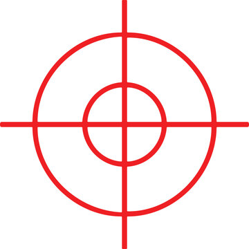 Red crosshair target icon with circular lines for aiming and precision isolated on transparent background, illustration