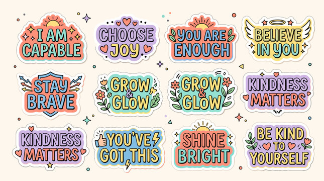 Colorful inspirational quotes and phrases.