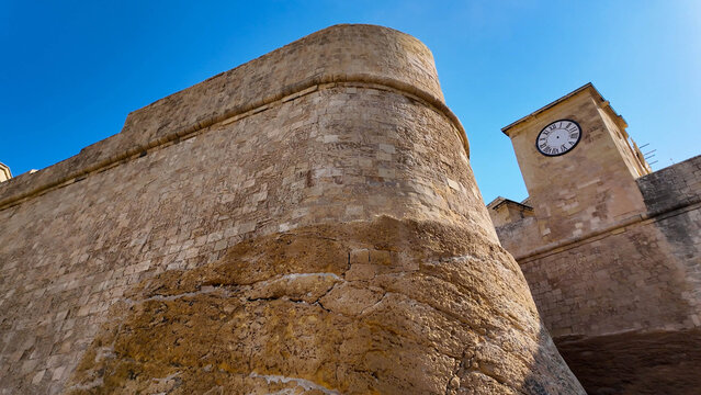 Victoria, Gozo, 01.07.2026 - Clock tower and entrance in Citadel.