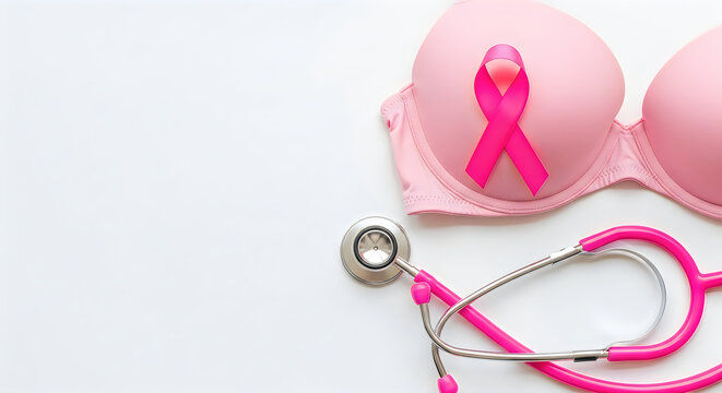 Breast cancer awareness pink ribbon. October campaign symbol for health and medical support.