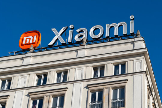 Warsaw, Poland - June 26, 2026: Xiaomi Logo and Rooftop Sign