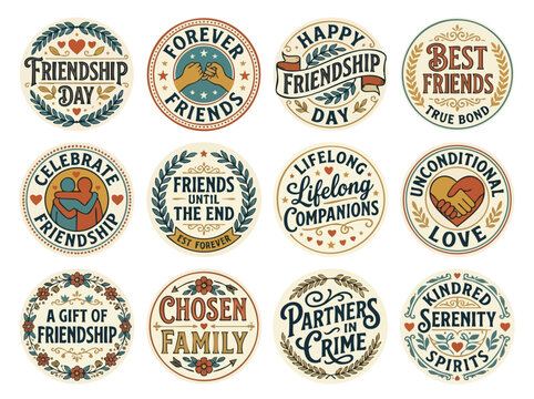 Friendship Day typography bundle with best friends quotes and symbols celebrating lifelong companions and unconditional
