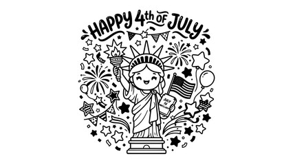Happy 4th of july illustration with statue of liberty and fireworks © Chadni