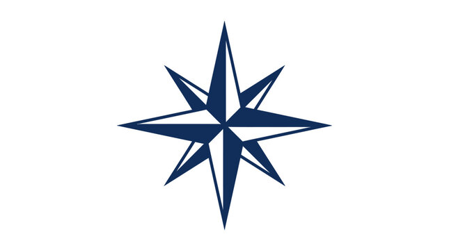 Blue nautical star compass icon isolated on a white background for navigation