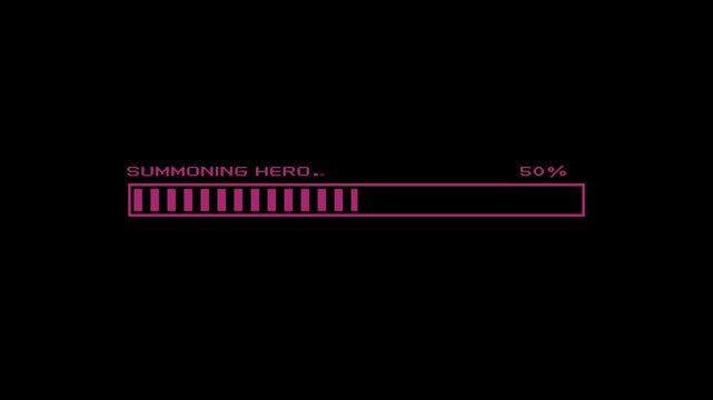 Retro pixel art summoning hero loading bar animation fantasy RPG character summon progress bar magical ritual 8 bit gaming UI 4K motion graphics