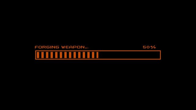 Retro pixel art forging weapon loading bar animation blacksmith crafting progress bar fantasy RPG equipment upgrade 8 bit gaming UI 4K motion graphics