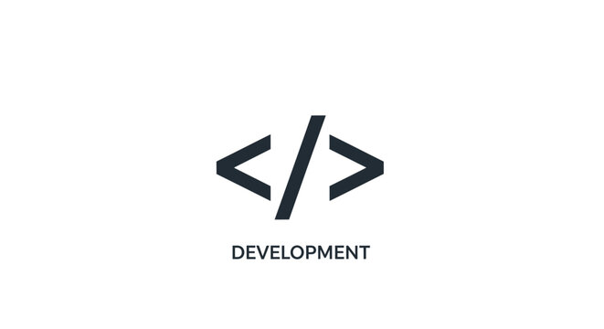 Minimalist coding development icon on white background, design for web and technology