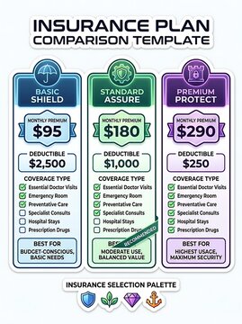 Insurance plan comparison table template with three tiers