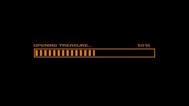 Retro pixel art opening treasure loading bar animation treasure chest loot rewards progress bar fantasy RPG 8 bit gaming UI 4K motion graphics