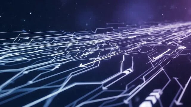 Abstract digital background with glowing circuit board lines and arrows