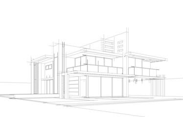 Fototapeta premium house building sketch architecture 3d illustration