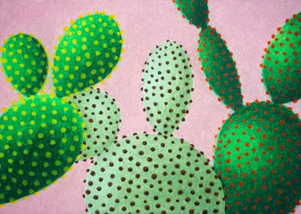 opuntia cactus desert plant green succulent summer leaf flower nature floral art design illustration cacti garden botanical tree pastel color drawing painting background pattern wallpaper texture © Benjavisa Ruangvaree