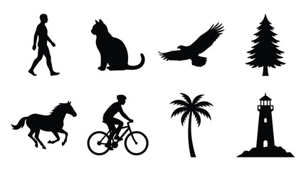 Fototapeta premium Animal And Human Silhouettes Collection Black And White Silhouette