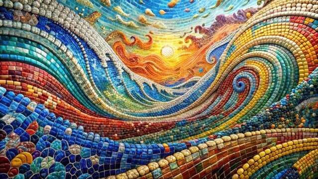Colorful wave of tile mosaic art