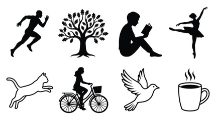 Collection Of Various Silhouettes Including People Animals And Nature Silhouette © MdRakib