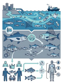 Infographic showing the cycle of plastic pollution in the ocean