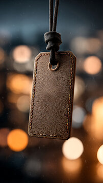 Detailed shot of a textured leather tag with a minimalist design