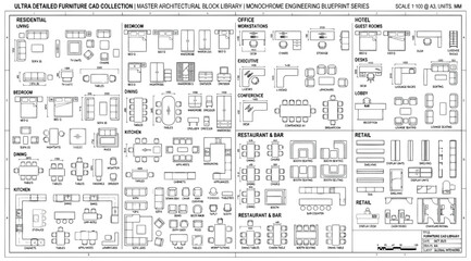Comprehensive cad furniture block library for architectural floor plans © Saharia
