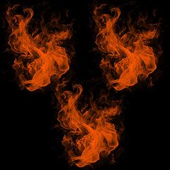 Fototapeta premium Triangular Fire Flames Brush Strokes Set on Black Background