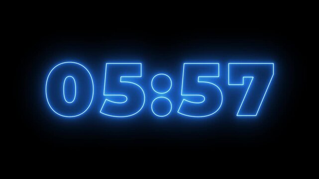 Glowing neon 6 minute 30 second countdown animation timer, Dynamic 360 second Countdown Animation Engaging Timer Visuals for Events 4k video.