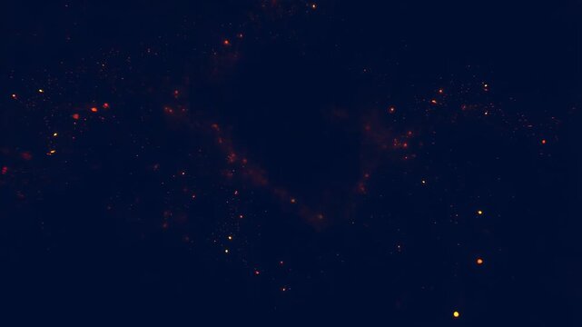Abstract cosmic scene with glowing red and yellow particles