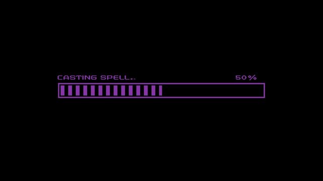 Retro pixel art casting spell loading bar animation magic spell progress bar fantasy RPG wizard mage 8 bit gaming UI 4K motion graphics