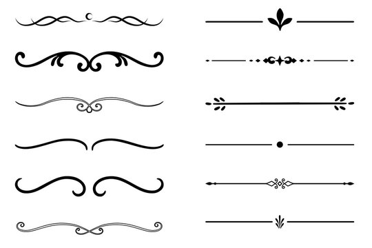 Black decorative divider lines set twelve styles ornamental text separator transparent background PNG illustration