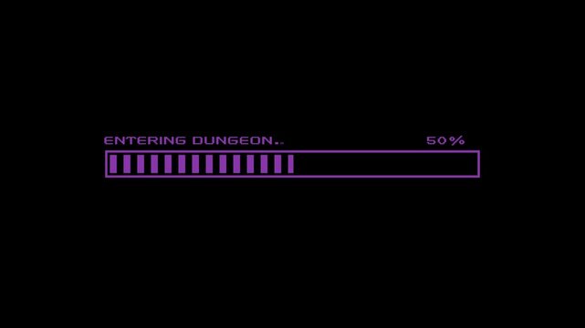 Retro pixel art entering dungeon loading bar animation fantasy RPG level loading progress bar dungeon crawler 8 bit gaming UI 4K motion graphics