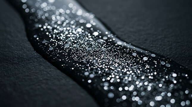 Shimmering silver glitter trail on a dark textured stone surface