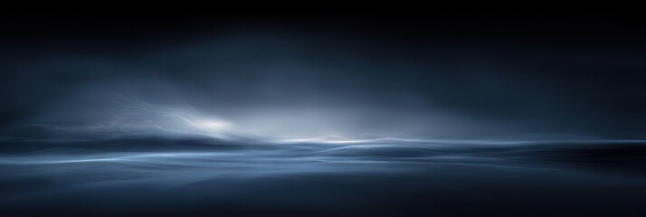 Obraz premium moody dark seascape with low misty horizon, reflective calm water and ethereal light, tranquil and mysterious atmosphere