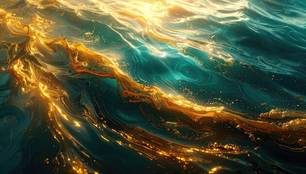Teal marble texture with glowing gold veins.