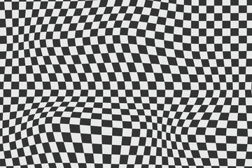 Obraz premium Wavy black and white checkered pattern distorted surface texture with checkered