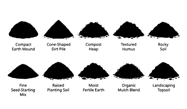 Vector Soil Heap Collection With Compost Mulch Topsoil And Fertile Earth Mound Illustrations For Landscaping Design
