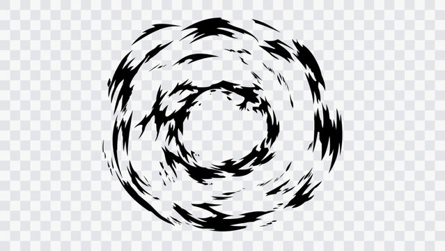 Abstract circular energy vortex effect isolated on transparent background. Dynamic manga style swirl with expressive ink brush strokes for anime, comic, game, and graphic design.
