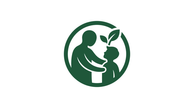 Green logo of adult and child.