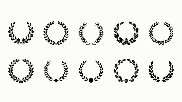 Black silhouette laurel wreaths for awards and heraldic graphic design elements