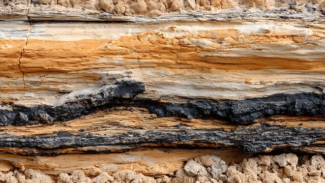 Layered sedimentary rock formation displaying detailed natural geological textures and erosion patterns