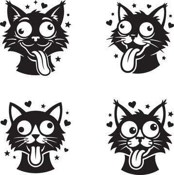 Goofy Derpy Cartoon Cat Black Silhouette Mascot Logo Minimalist Vector Icon for Funny Pet Branding Projects Today