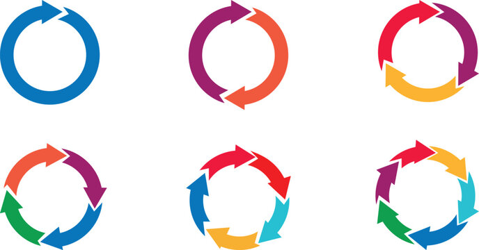 Pie chart set. 1,2,3,4,5 segment infographic. UI, web design, business presentation with  Colorful circle arrow  .Infographic element round shape. Vector illustration