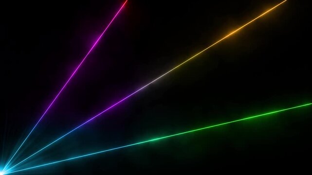 Rainbow laser rays emerge from the corner with vibrant neon spectrum light effects.