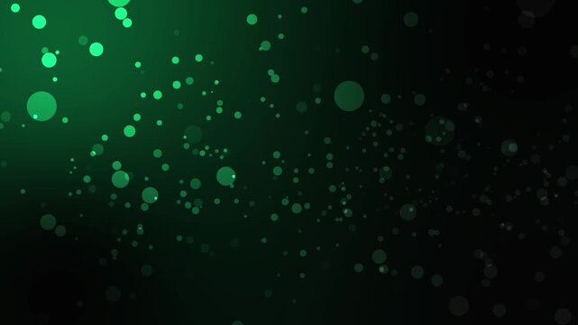 Green particle motion graphics background with a seamless circular bokeh loop