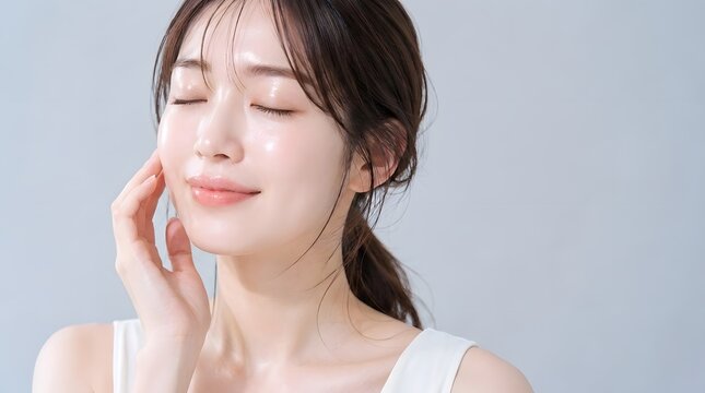 透明感のある女性のスキンケア美容ポートレート