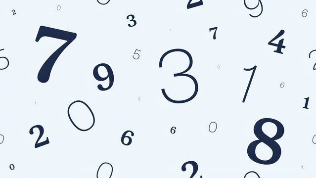 Random dark blue numbers floating on a clean white background
