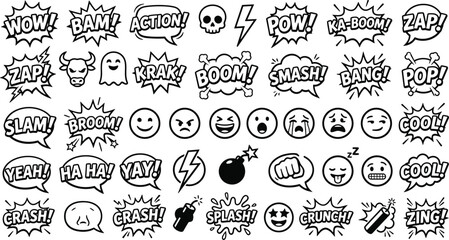 Creative set of black and white comic book style vector graphic speech bubbles and various icons © THANKYOU