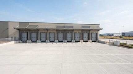 Naklejka premium industrial warehouse loading dock doors with concrete ramp